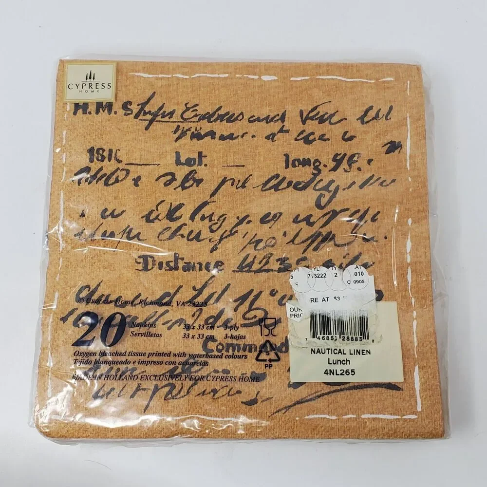 Cypress Home Tan and blue Nautical Anchor print large lunch Napkins 20 Ct NEW